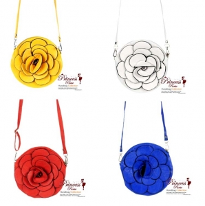 6 Piece Bulk Buy!! Designer Inspired Small Leatherette Messenger Bag w/ Flower Center Piece.